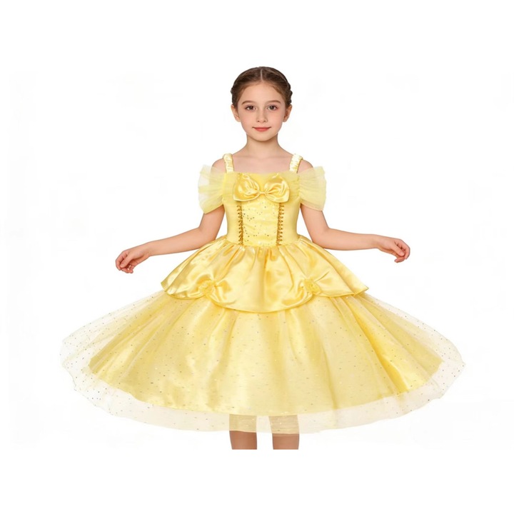 Belle Rochie costume de fantezie fete, ANUTETOUNI, galben, 11-12 ani, 150 cm