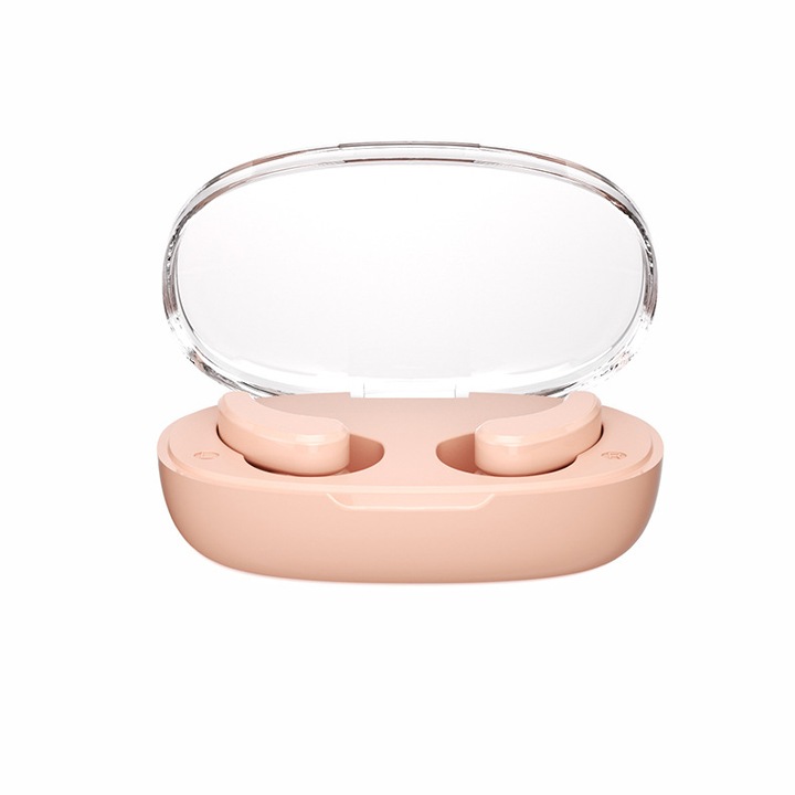 Vezeték nélküli T9 fejhallgató, érintőgombos vezérlés, töltőtok, rózsaszín