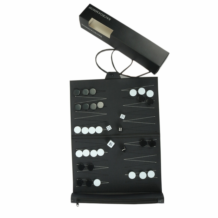 Tabla de backgammon pliabila din piele PU cu set de sah, multicolor, 30x30cm