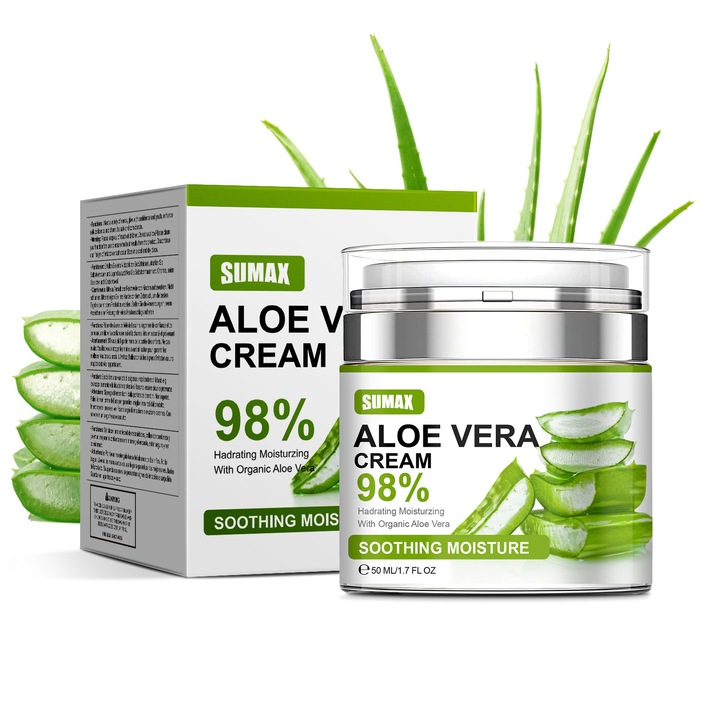 Aloe Vera hidratáló arckrém, 98% organikus aloe vera kivonat, száraz bőrre, normál bőrtípusra 50ml
