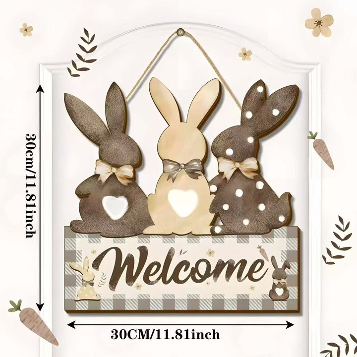 Húsvéti fa tábla, dekoratív, nyuszi tavaszi virágokkal, szett