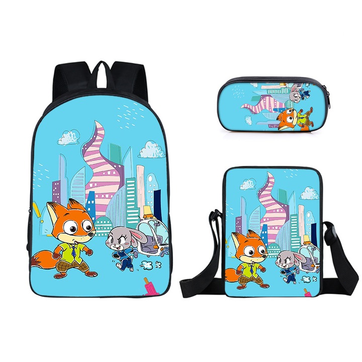 Zootropolis 2 iskolatáska, háromrészes szett: 16 hüvelykes iskolatáska, uzsonnás táska, egyszerű tolltartó, többszínű, 29 cm