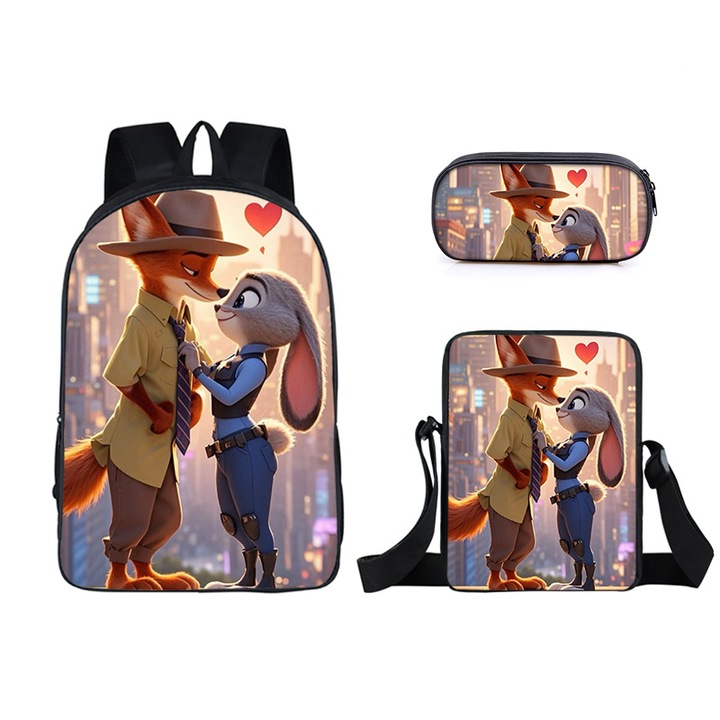 Zootropolis 2 iskolatáska, háromrészes szett: 16 hüvelykes iskolatáska, uzsonnás táska, egyszerű tolltartó, többszínű