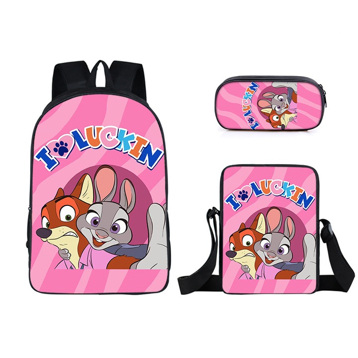 Iskolatáska Zootropolis 2, háromrészes szett: 16 hüvelykes iskolatáska, uzsonnás táska, egyszerű tolltartó, többszínű, 31