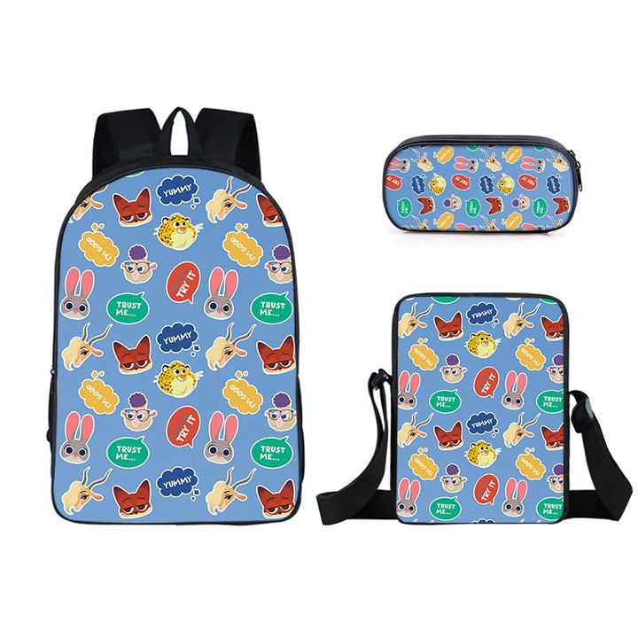 Zootropolis iskolatáska 2, háromrészes szett: 16 hüvelykes iskolatáska, uzsonnás táska, egyszerű tolltartó, többszínű, 33 cm