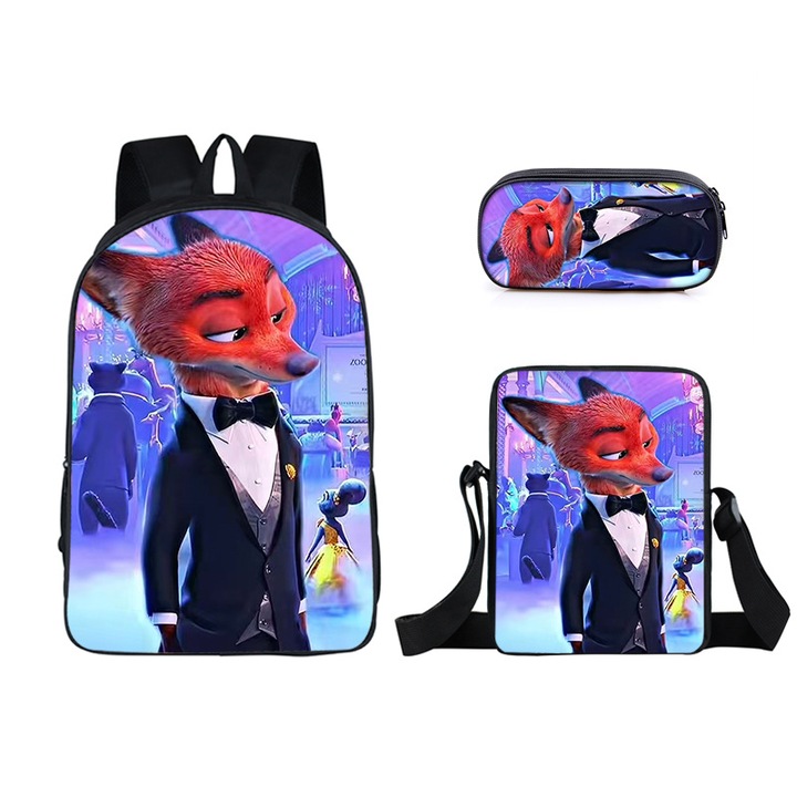 Zootropolis 2 diák hátizsák, háromrészes szett: 16 hüvelykes, uzsonnás táska, egyszerű tolltartó, többszínű