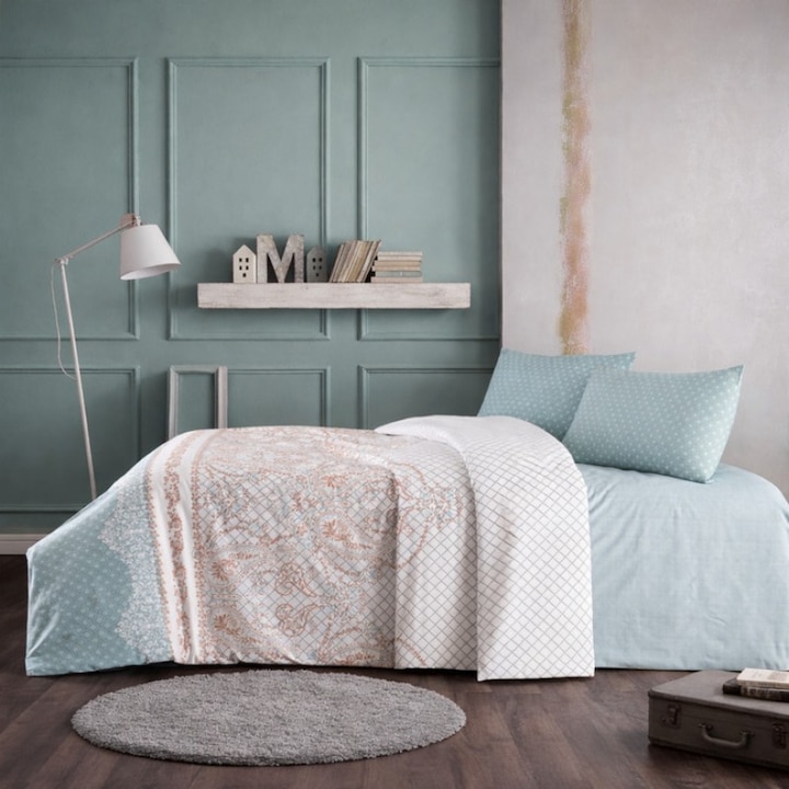 Set de lenjerie de pat Spalno Belio.bg Green Harmony, pentru pat de o persoană cu cearșaf de pilotă cu elastic