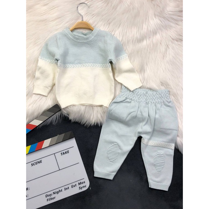 Set tricotat pentru copii, Bilal Kids, albastru cu alb, albastru cu alb