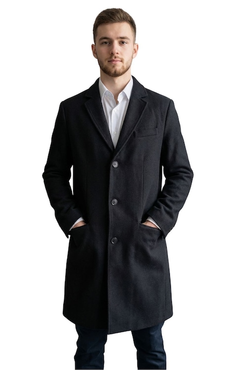Palton barbati, SEC, Poliester/Viscoza, Negru, S INTL