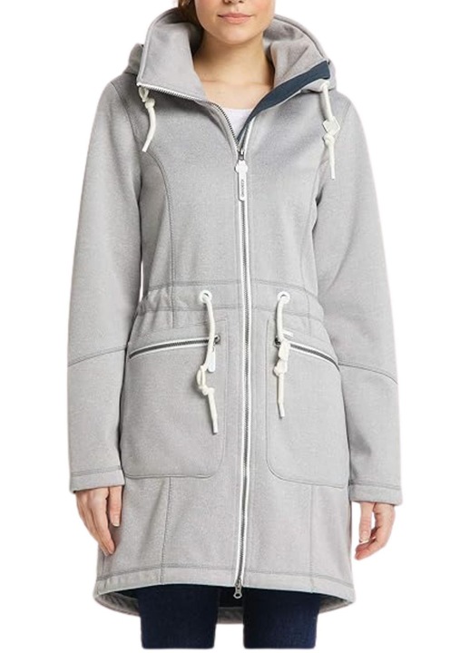 Palton dama Icebound gri, lung, cu gluga, material moale, S INTL