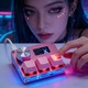 Геймърска клавиатура Ugo® SayoDevice O3C OSU Keyboard, Магнитни Hall суичове с Rapid Trigger, линейни клавиши, с въртящ се бутон и екран, функции Copy/Paste, Shortcut, Mini Keypad с Macro Hotswap, розова