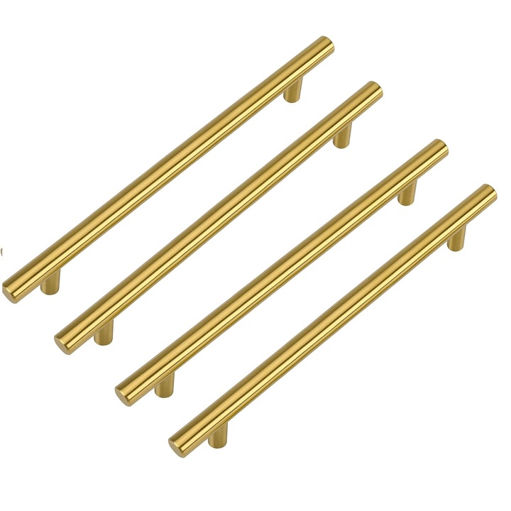 Set 4 manere mobila L&H-CFCAHL, 250 mm lungime, Distanta gauri 160mm cu suruburi de fixare, Pentru bucatarie dormitor dulapuri sertare, Auriu