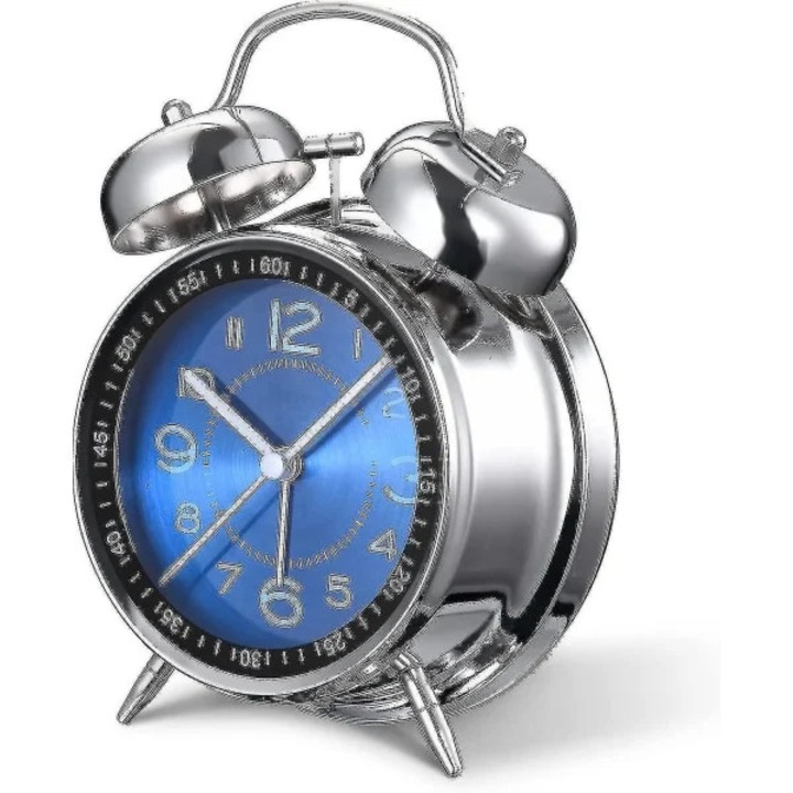 Ébresztőóra, 10 cm, csendes kvarc, világító, kétoldalas, kék