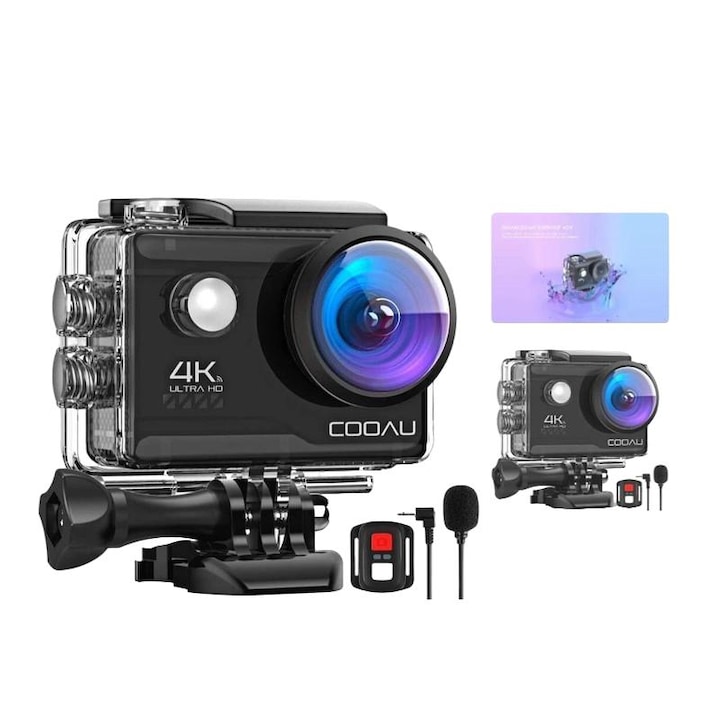 Спортна видеокамера COOAU 4K, 20MP, външен микрофон, дистанционно управление, водоустойчивост 40M, пълен комплект с 20 аксесоара