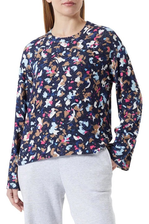 S. Oliver kék, színes mintás női kötött pulóver, EU34