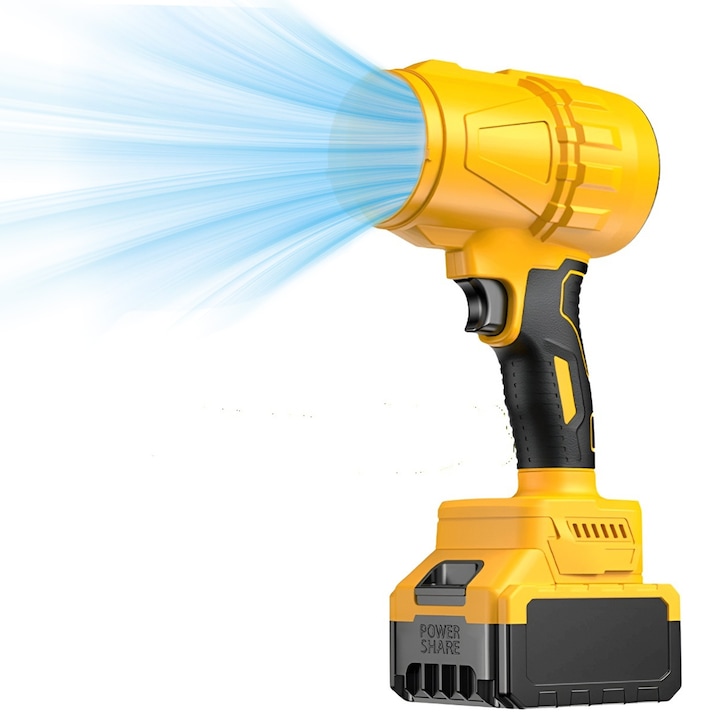 Suflanta Aer Portabila, Ultrixe, Suflanta electrica fara fir, Turbo fan, 1000W, Baterie 13000MAH si Incarcator, Transmisie continua variabila, 3 conducte de aer, Usoara Pentru Auto, Frizerie, Terasa, Gazon, Curte, Praf, Suflare Frunze, Galben