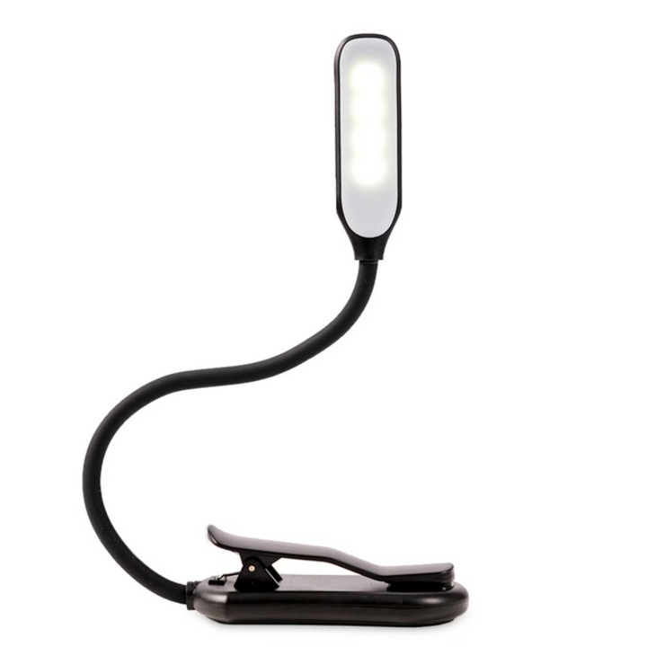 Lampa LED de citit cu clema, 3 setari de luminozitate, negru mat, 20cm, reincarcabila