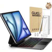 Husa pentru iPad 10(2022)/11 (2024, A16) cu tastatura magica integrata, touchpad, Bluetooth, afisaj baterie, prindere magnetica, Folie Sticla, stylus capacitiv pentru Apple inclus, Negru vintage, Ugo®