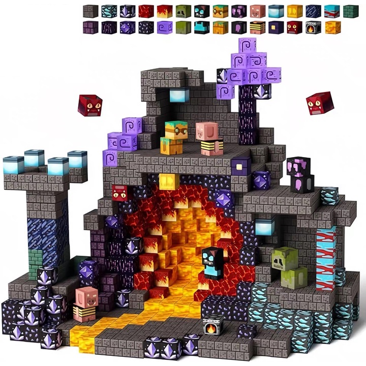 Blocuri de constructie magnetice, 200 piese, jucarie senzoriala Montessori, Jucarii STEM pentru scoala, Cuburi Magnetice pentru Copii 3+ Ani, Cadouri de Paste pentru ziua de nastere