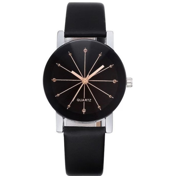 Stílusos fekete Geneva Quartz karóra – Elegáns arany-fekete színkombináció, kényelmes műbőrszíjjal mindennapi viseletre, LRTM, fekete
