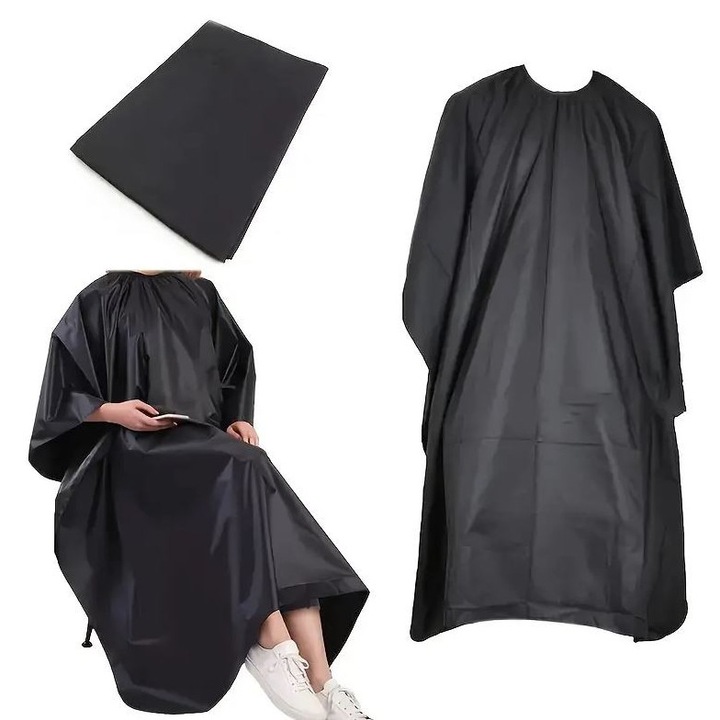 Pelerină Universală Neagră pentru Coafor – Material Impermeabil și Anti-păr, Calitate Profesională de Salon, Închidere Ajustabilă, Șorț Durabil de Frizer pentru Bărbați, Femei și Copii, Accesoriu Set de Tuns Acasă, LRTM, negru