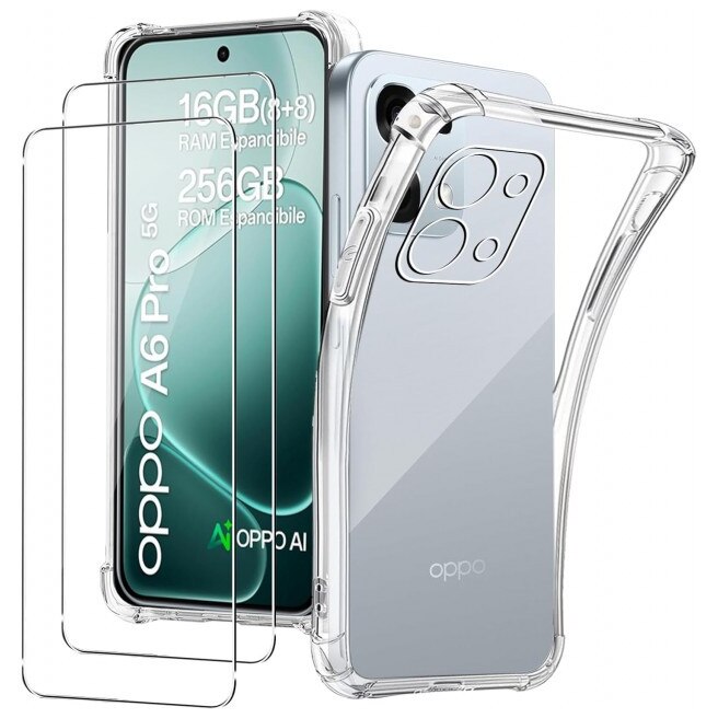 Pachet Husa + 2 Folii Sticla Upzz® Shock Armor Compatibila Cu Oppo A6 PRO 4G/5G, Protectie Sporita, Silicon, Transparenta
