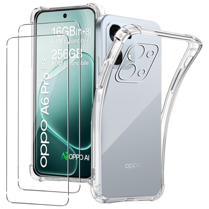Pachet Husa + 2 Folii Sticla Upzz® Shock Armor Compatibila Cu Oppo A6 PRO 4G/5G, Protectie Sporita, Silicon, Transparenta