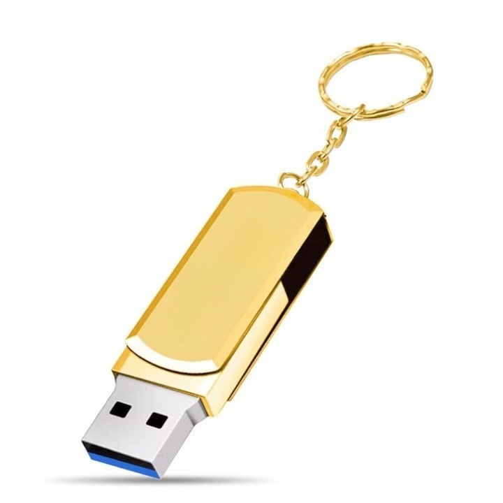 Stick Memorie USB 2.0, 128GB, High Speed, Backup fisiere, Unitate flash USB rotativa pentru telefoane mobile si masin, mini, Golden