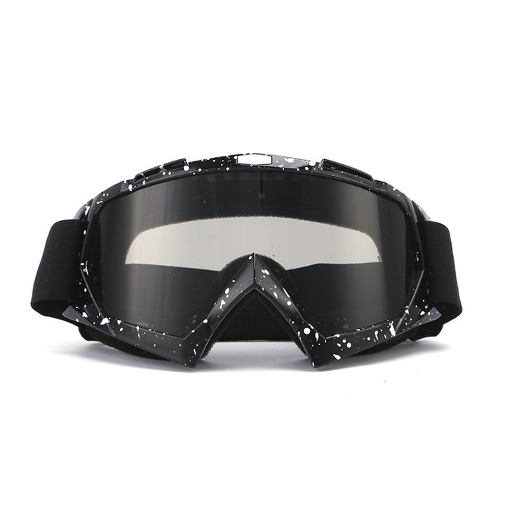 Casca moto CX-205, protectie impotriva furtunilor de nisip, cadru complet, neprescriptie, cadru negru cu puncte albe, lentile gri