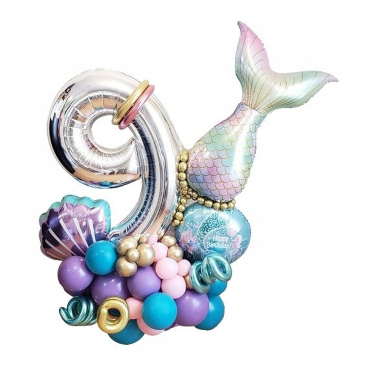 Set baloane Syrenka, PartyOn, cifra 9, 22 baloane 12 inch, 20 baloane 10 inch, multicolor