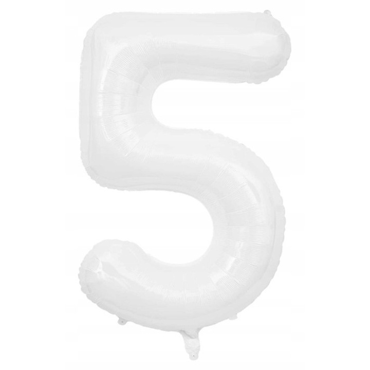 Balon folioy cifra 5, PartyOn, alb, 80 cm