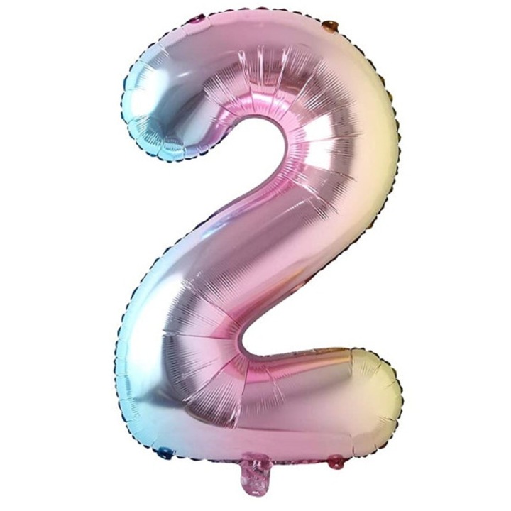 Balon folioasa cifra 2, PartyOn, 100 cm, colorat, ideal pentru petreceri, aniversari