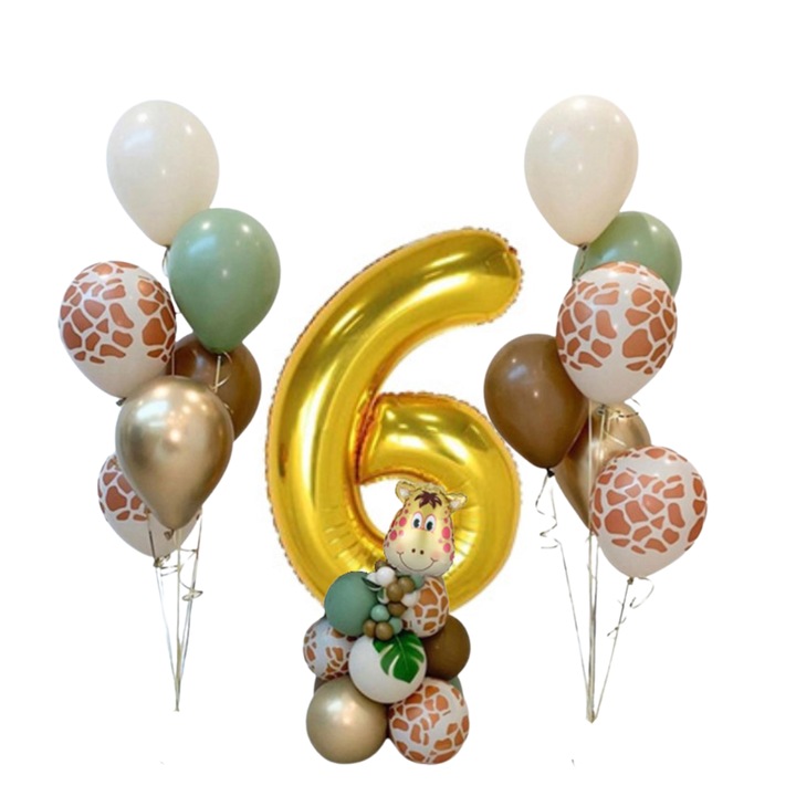 Set de baloane numarul 6 animale de la gradina zoologica wild one aur