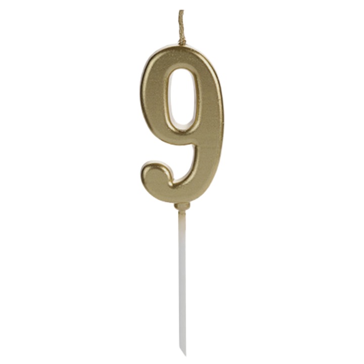 Candle Birthday Number 9, PartyOn, Champagne Gold, 9cm, Set 1 buc.