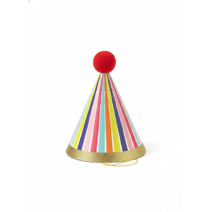 Palarie de petrecere colorata cu dungi si pompon rosu, set, PartyOn