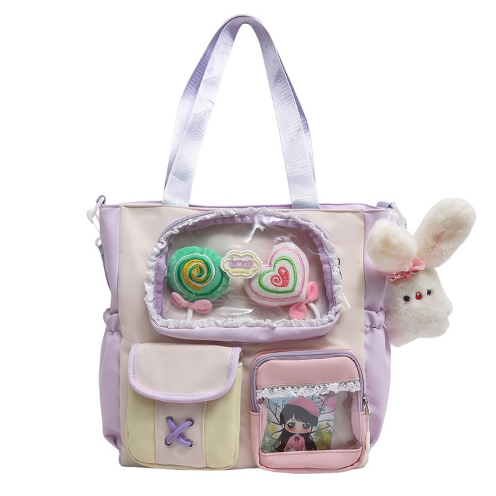 Vízálló hátizsák, anime/rajzfilm design, lila, egy vállra akasztható