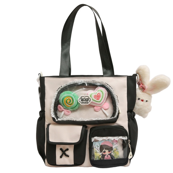 Vízálló, anime/rajzfilm dizájnú, fekete, egyvállas hátizsák