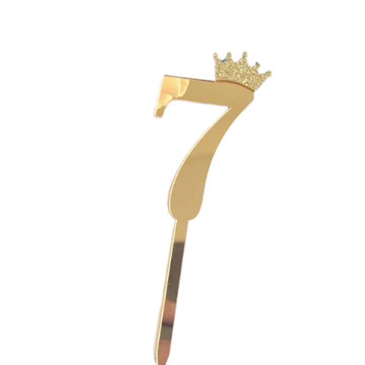 Topper decorativ tort, PartyOn, coroana aurie, 7 ani, 11cm