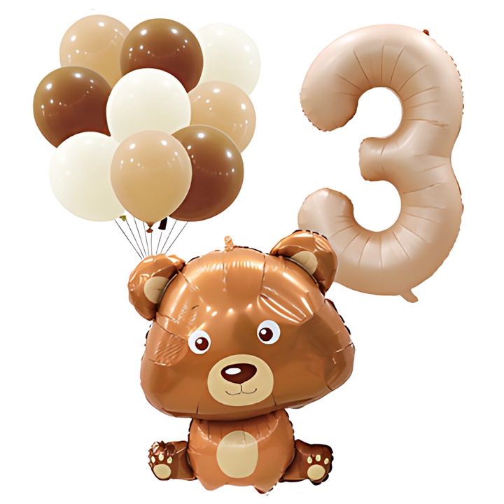 BALOANE din folie CU CIFRA 3 URSULET SET INIMIOARE ANIVERSARE
