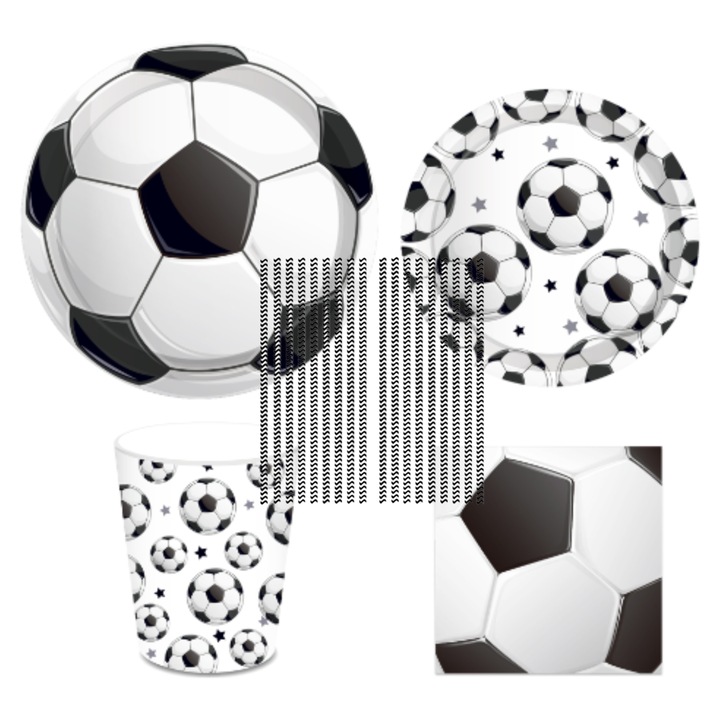 Set petrecere fotbal, PartyOn, alb-negru, 8 persoane