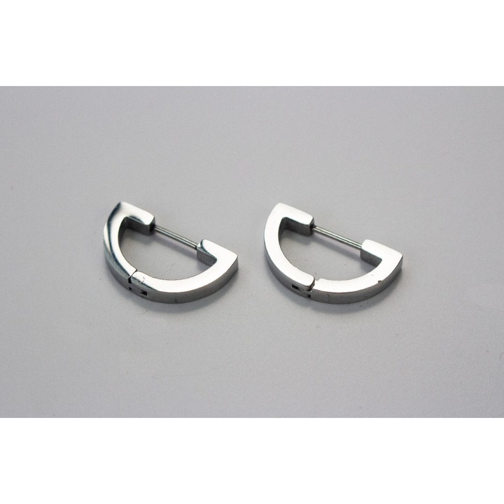 Cercei argintii din otel chirurgical, PartyOn, forma semicirculara