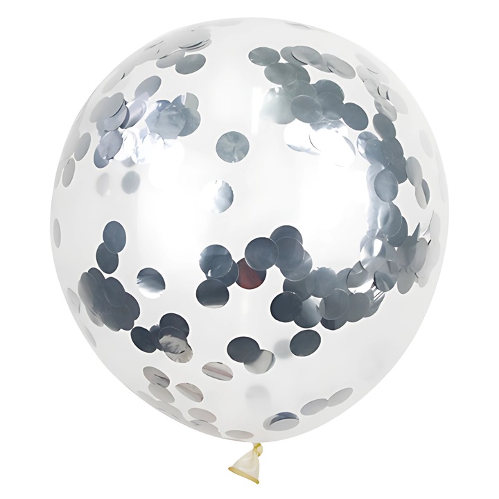 Set 10 baloane cu confetti argintiu, PartyOn, 30 cm, transparente