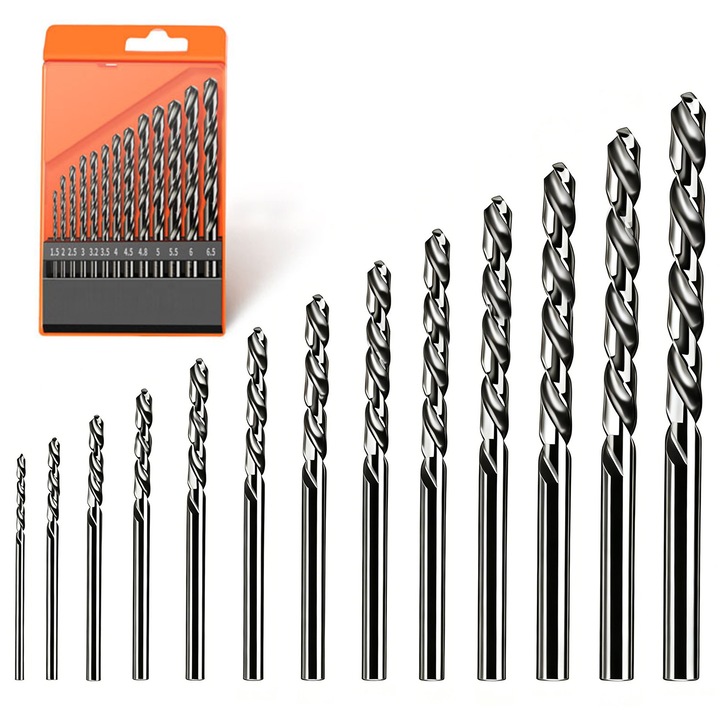 Set 13 de Burghie Din Cobalt, DEYKAY, 1.5-6.5 mm, M35 HSS Otel Rapid, Pentru Metal calit, Otel inoxidabil, Fonta, Lemn si Plastic, cu Cutie de Depozitare cu Index