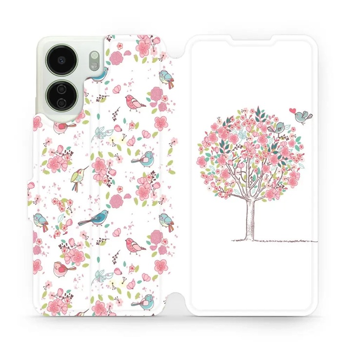 Tok, Mobiwear - Book - M120S kompatibilis Xiaomi Redmi 13C 5G, Rózsaszín Liget
