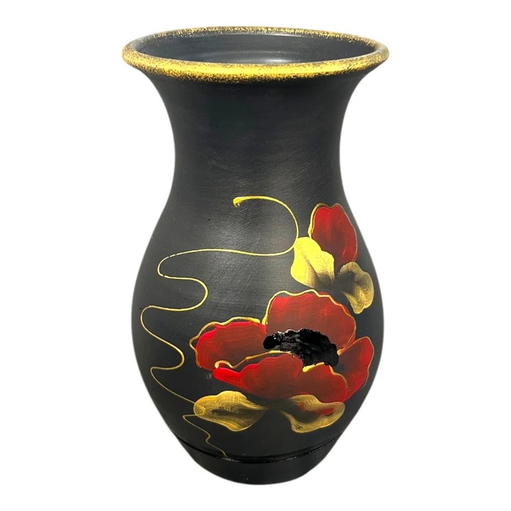 Vaza ceramica Marginea pictata manual cu maci rosii, 25 cm