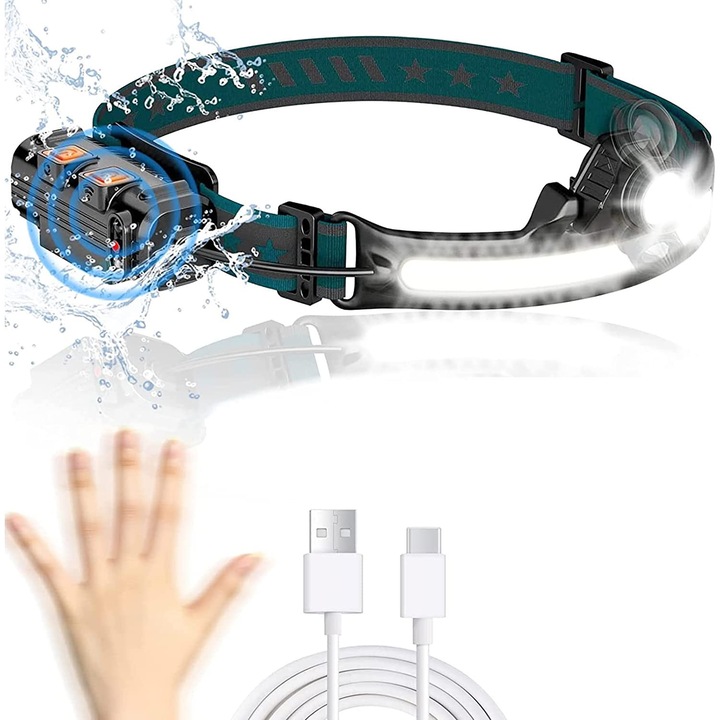 Акумулаторен LED челник, 6 режима, водоустойчив, 2000 лумена, 270 градуса, 175 гр