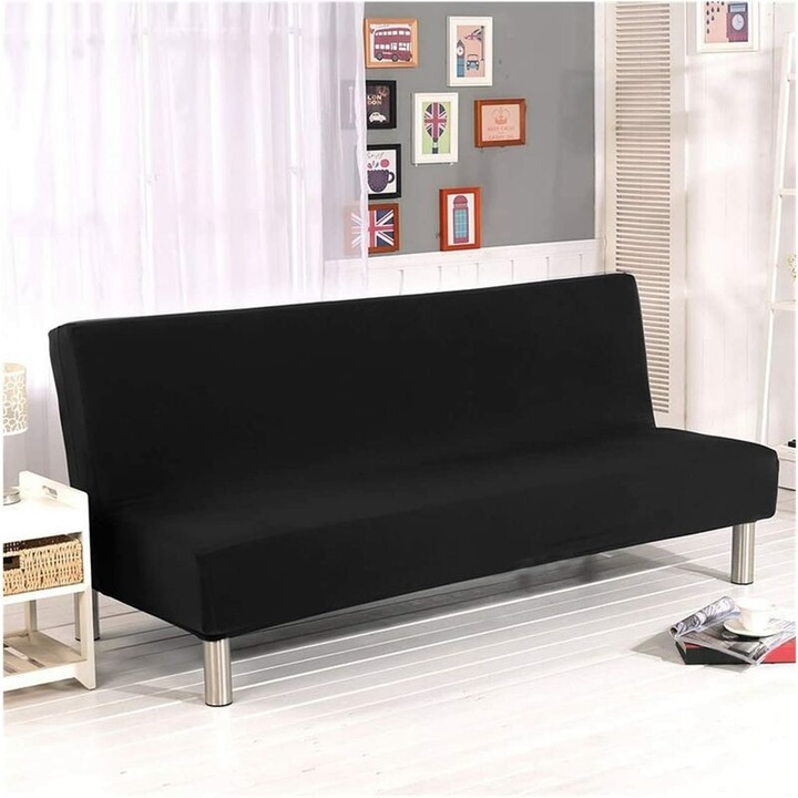 Husa elastica pentru canapea 3 locuri, neagra, dimensiuni 180x210cm, 55x65cm