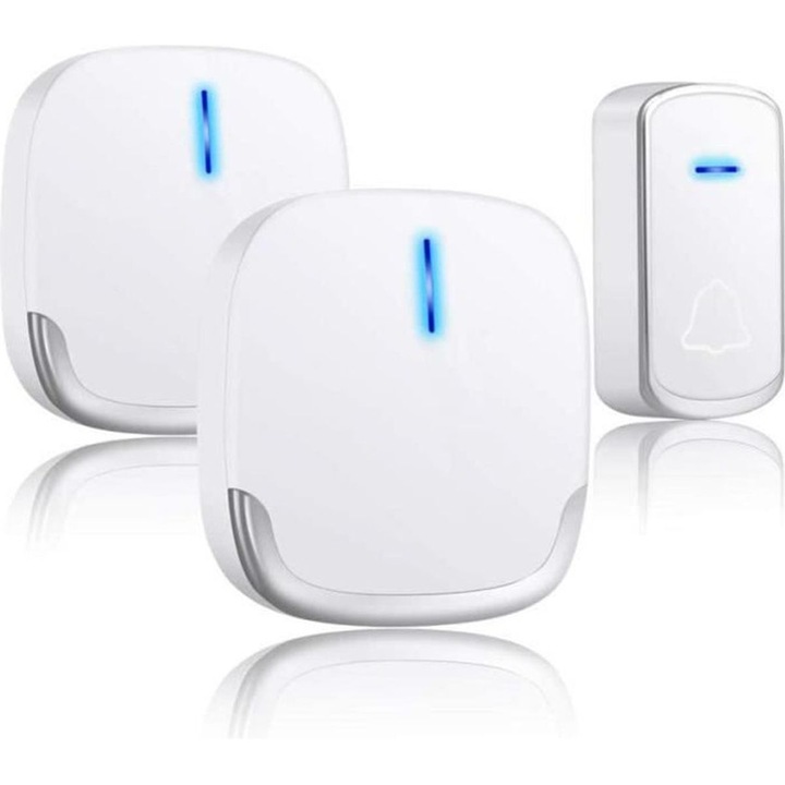 Sonerie electrica wireless, 1 transmitter + 2 receptoare, impermeabila, raza de actiune 300m, 36 melodii, 4 niveluri de volum