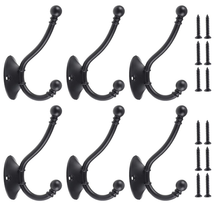 Set de 6 suporturi retro pentru haine, metal, design vintage, 9.5x4.5x3.4cm