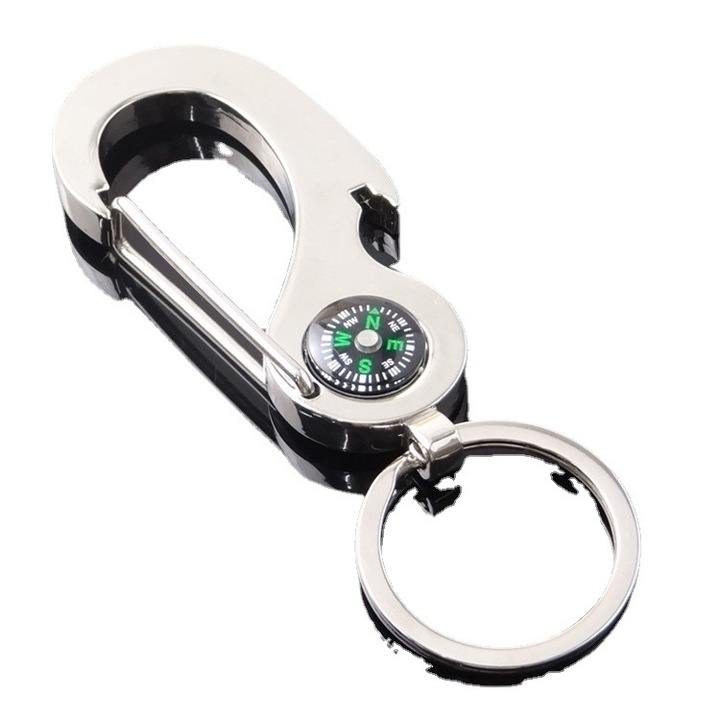 Breloc cu busola, carabina, deschizator de sticle, argintiu, 10x5x2cm, set 2 bucati